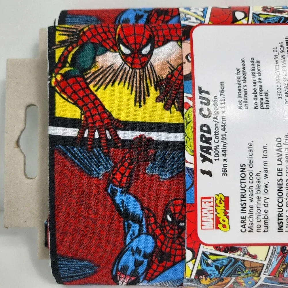 Marvel Comic Book Print Spiderman Cut Fabric 1 Yard 100% Cotton 36" X 44" Heroes - Picture 14 of 14